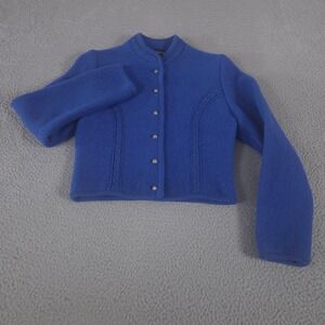 VINTAGE Stapf Sweater Womens S Blue Boiled Wool Silver Buttons Cardigan 90s